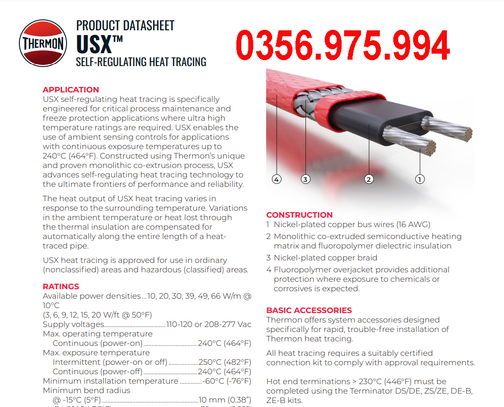 usx day gia nhiet USX 20-2 tu dieu chinh Dây Gia Nhiệt Thermon HTSX 20-2 OJ